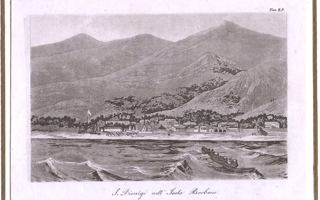 Un'incisione ottocentesca che rappresenta "San Dionigi nell'Isola Borbone"