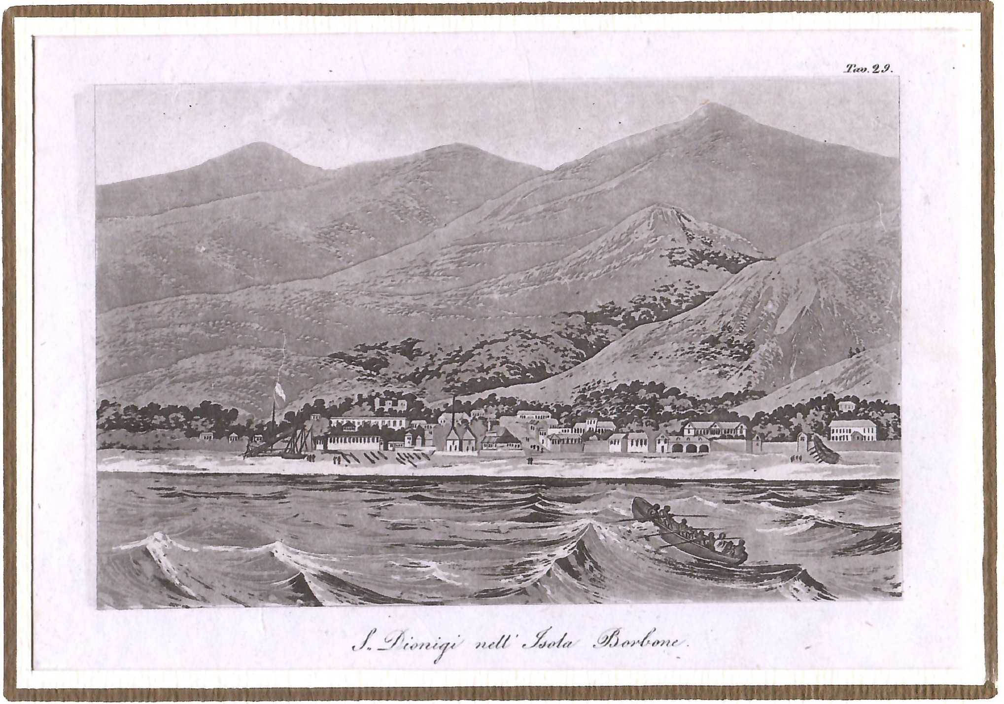 Un'incisione ottocentesca che rappresenta "San Dionigi nell'Isola Borbone"
